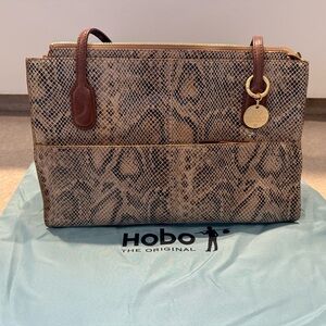 HOBO Beige Snake Print Leather Double Handle Tote Bag Barely used